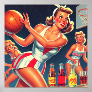 Poster Pin-up de Basquete Retroativo