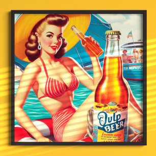 Poster Pin-up de cerveja de verão