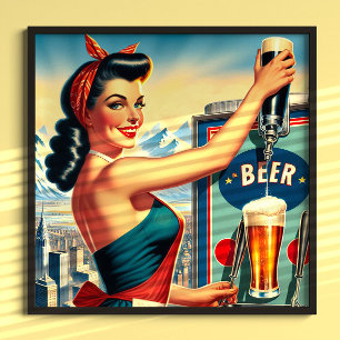 Poster Pin-up de Cerveja Retro