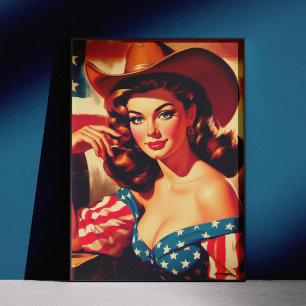 Póster Pin-up de Cowgirl Americana Retrô