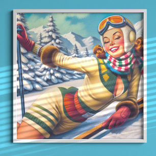 Poster Pin-Up de Esqui de Vintagem Cura