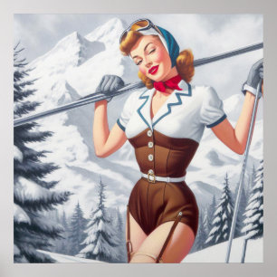 Poster Pin-up de Esqui Vintage Winter
