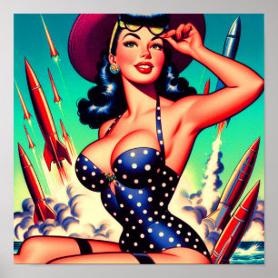 Poster Pin-up de maiô de vintage