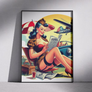 Poster Pin-up de Piloto Retro