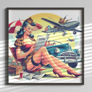 Poster Pin-up de Piloto Retro