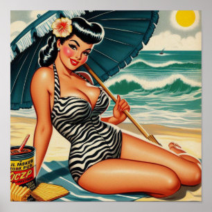 Poster Pin-up de Praia Quente de Verão