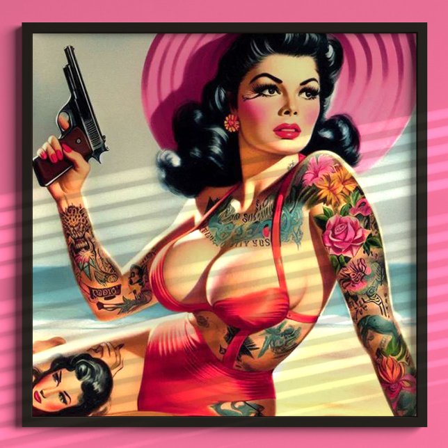 Poster Pin-up de praia tatuada (Criador carregado)