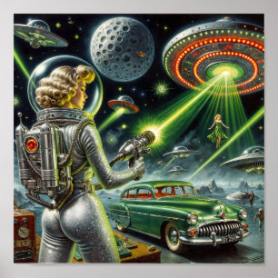 Poster Pin-Up de Raio Laser Vintage