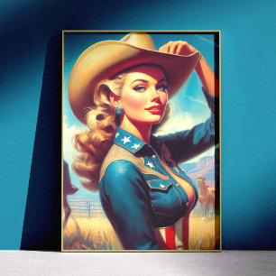 Póster Pin-up de Rodeio Vintage