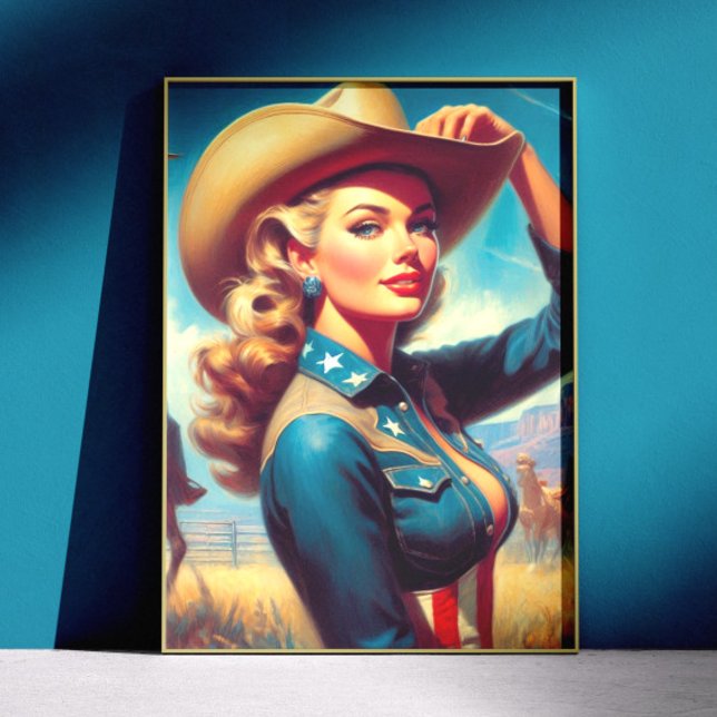 Póster Pin-up de Rodeio Vintage (Criador carregado)