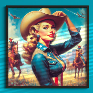 Poster Pin-up de Rodeio Vintage