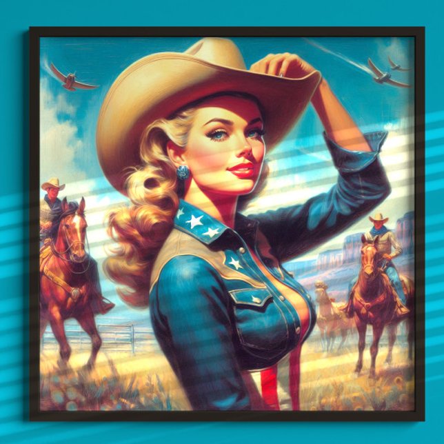 Poster Pin-up de Rodeio Vintage (Criador carregado)