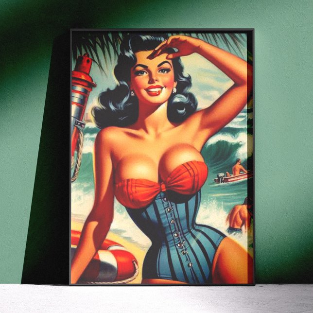 Póster Pin-up de Surf Vintage (Criador carregado)