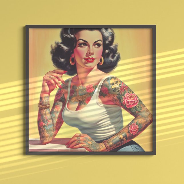 Poster Pin-up de Tatuagem Vintage (Criador carregado)
