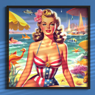 Poster Pin-up de Verão de Corte Retro