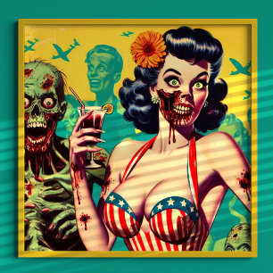 Poster Pin-up de Zombie de Horror Retroativo