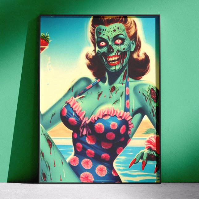 Póster Pin-up de Zumbi de Praia Vintage (Criador carregado)