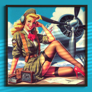 Poster Pin-up do avião de Vintage