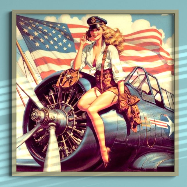Poster Pin-up do avião de Vintage (Criador carregado)