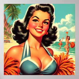 Poster Pin-up do Cheerleader Vintage
