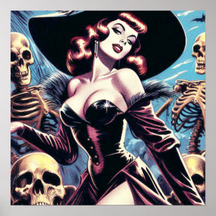 Poster Pin-up do Horror das Bruxas Retro