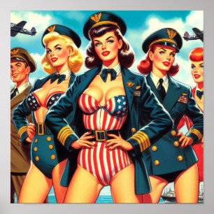 Poster Pin-up do Piloto Vintage