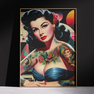 Póster Pin-up do Retrowave dos Anos 80
