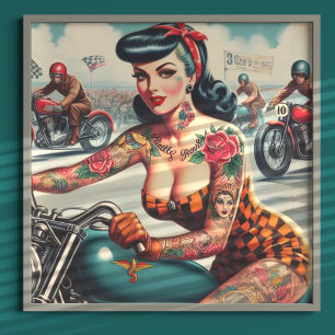 Poster Pin-up do Vintage Biker