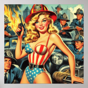 Poster Pin-up do Vintage Firefighter