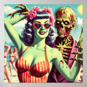 Poster Pin-Up do Zombie da Praia Retro