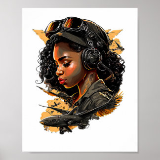 Poster Pin Up Girl Black Woman Pilot Aviation