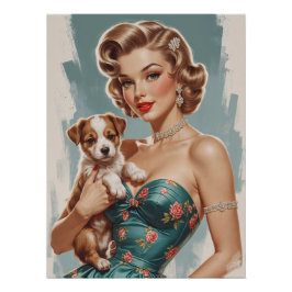Póster Pin-up loiro com um cachorrinho fofo