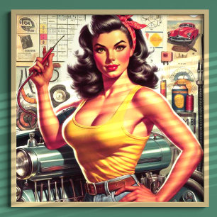 Poster Pin-up mecânico de garagem