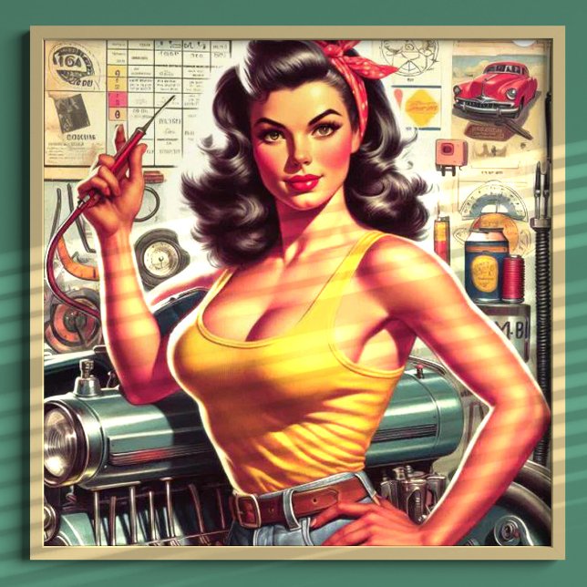 Poster Pin-up mecânico de garagem (Criador carregado)