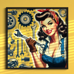 Poster Pin-up Mecânico Vintage