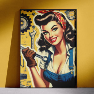Poster Pin-up Mecânico Vintage