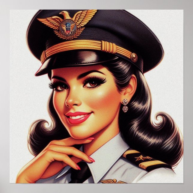 Poster Pin-up Militar de Piloto Fofo (Frente)