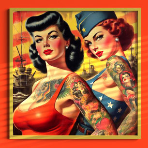 Poster Pin-up Militar Tatuado
