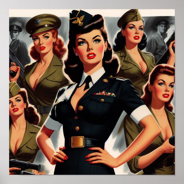 Poster Pin-up Militar Vintage (Frente)
