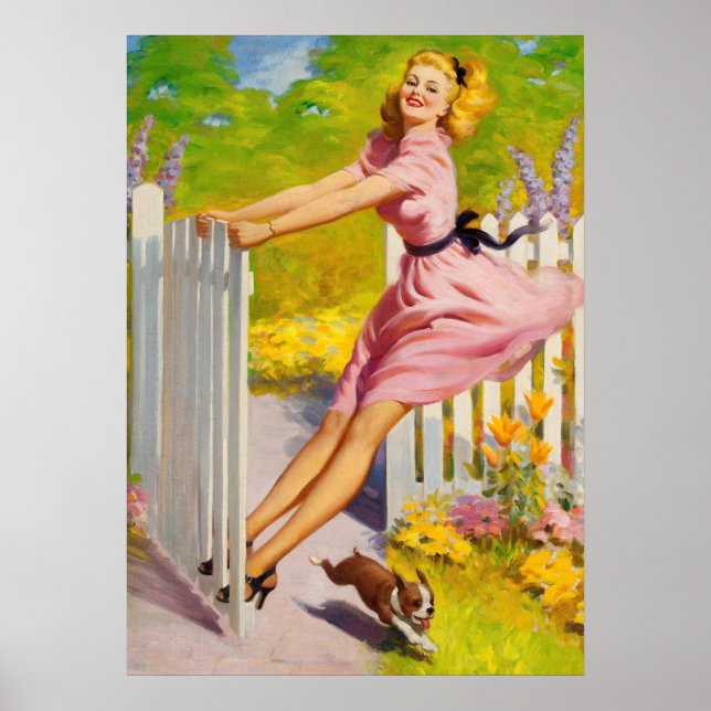 Poster Pin-up Playtime with Dog (Frente)