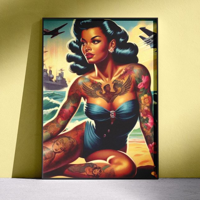 Póster Pin-up Praia Retro (Criador carregado)