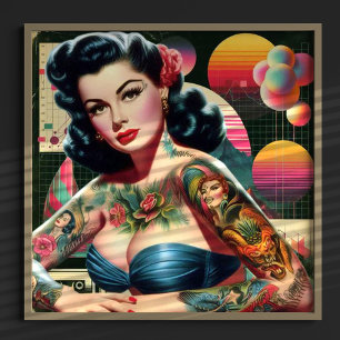 Poster Pin-up Retrowave 1980