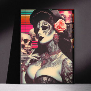 Poster Pin-up Sinistro de Synthwave