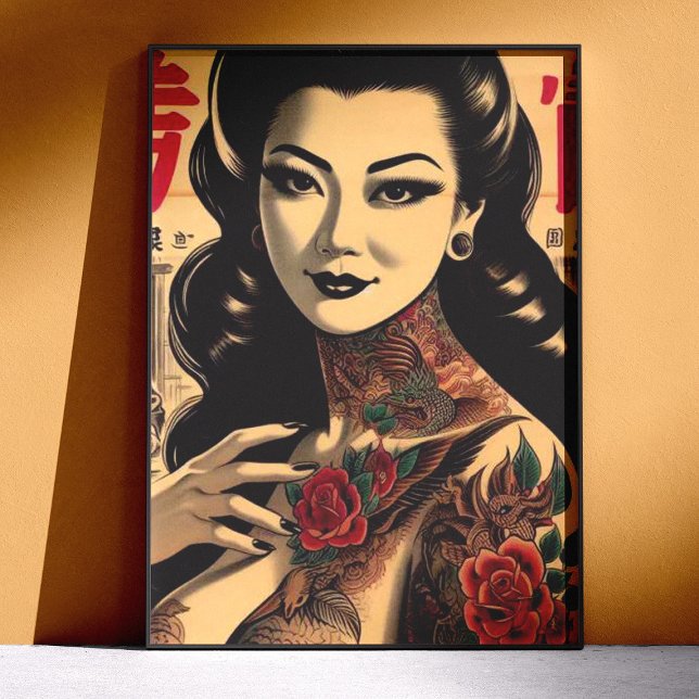 Póster Pin-up Tatuada Japonesa (Criador carregado)
