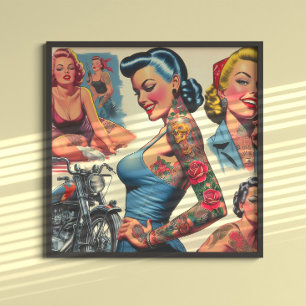 Poster Pin-up Tatuada Vintage