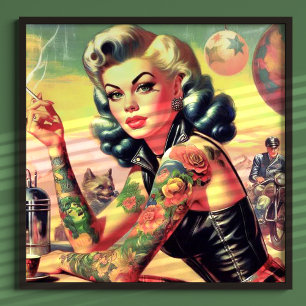 Poster Pin-up Tatuado Biker