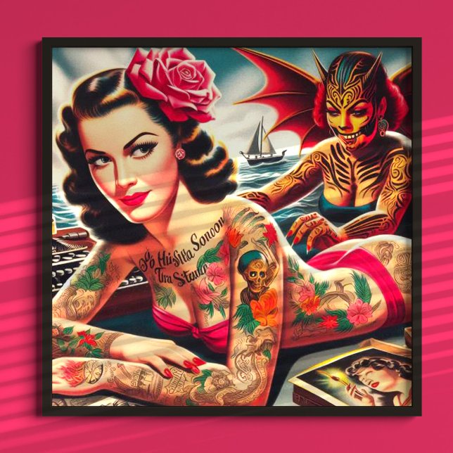 Poster Pin-up Tatuado na Vintage (Criador carregado)