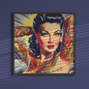 Poster Pin-up Tatuado na Vintage