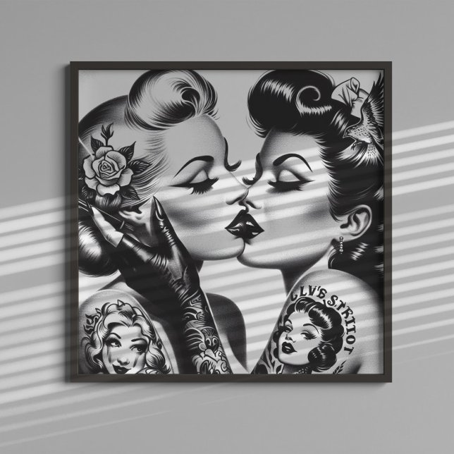 Poster Pin-ups beijando retrô (Criador carregado)