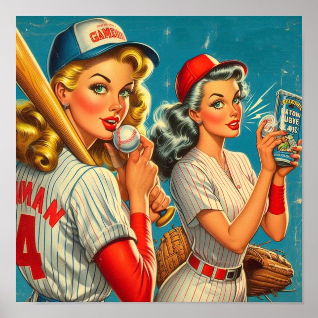 Poster Pin-Ups De Baseball Vintage (Frente)
